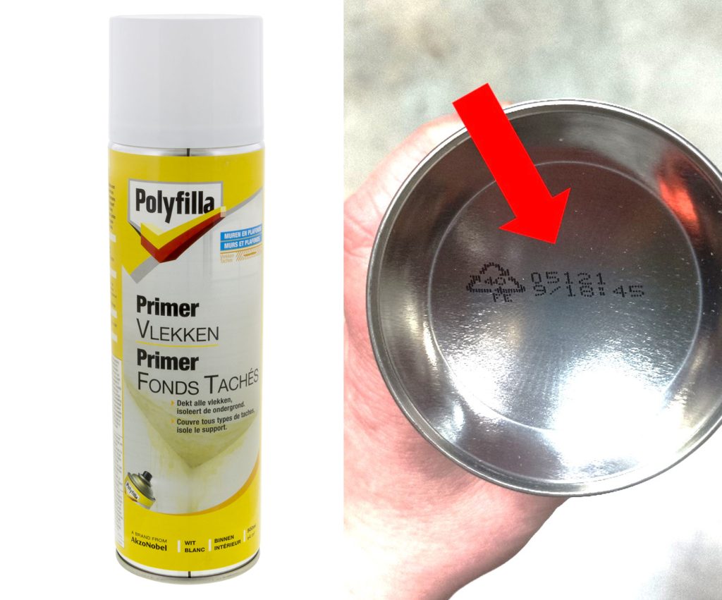 Polyfilla primer taches avec la code de production visible